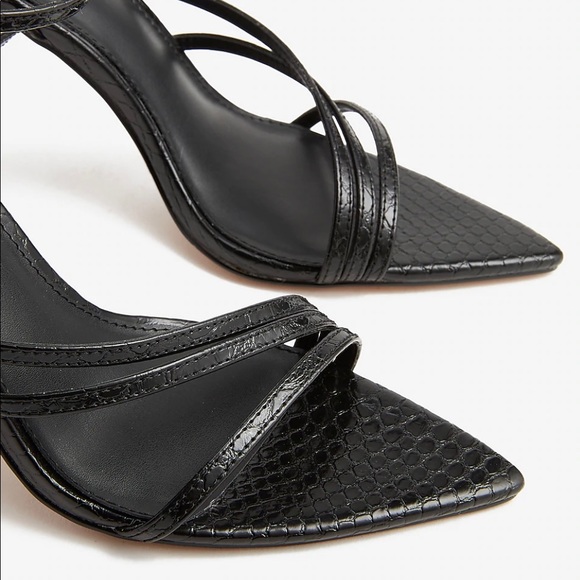 Textured Strappy Pointed Toe Heels - Picture 2 of 4